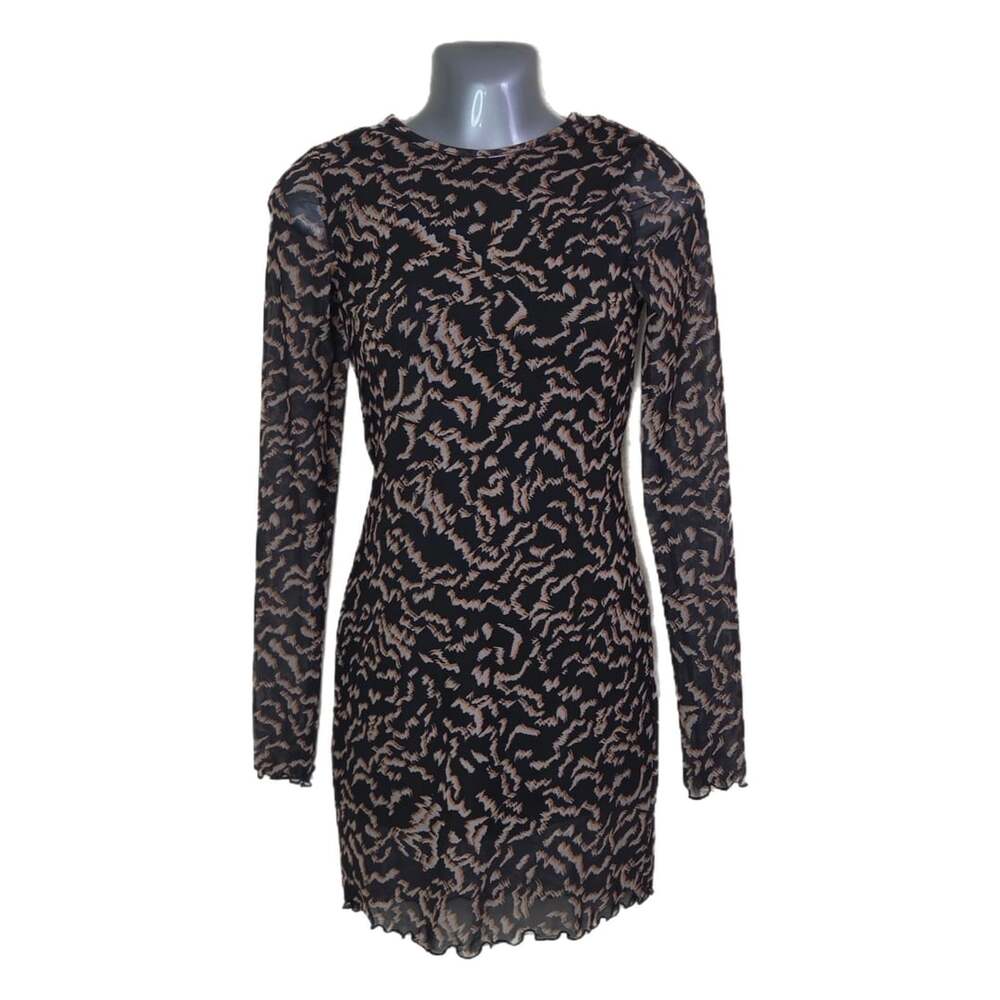 Noisy May Long Sleeve Mesh Short Dress Black Abstract Print